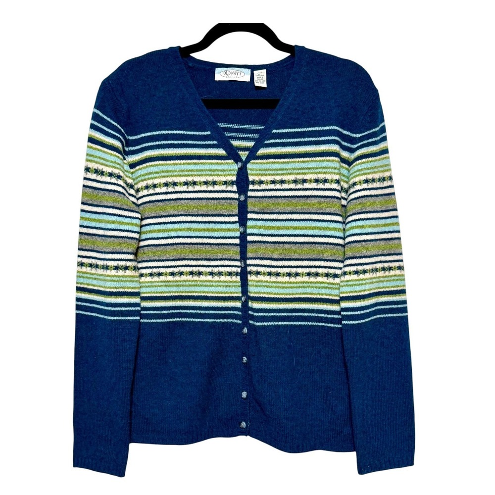Vintage‎ 90s Old Navy Fair Isle Lambswool Cardigan Womens Size XL Retro Preppy